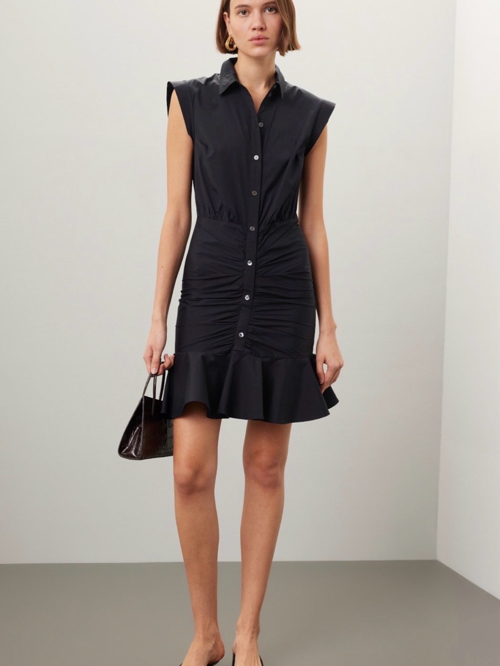 Veronica Beard Bell Black Ruched Button Down Shirtdress Dress Size 4